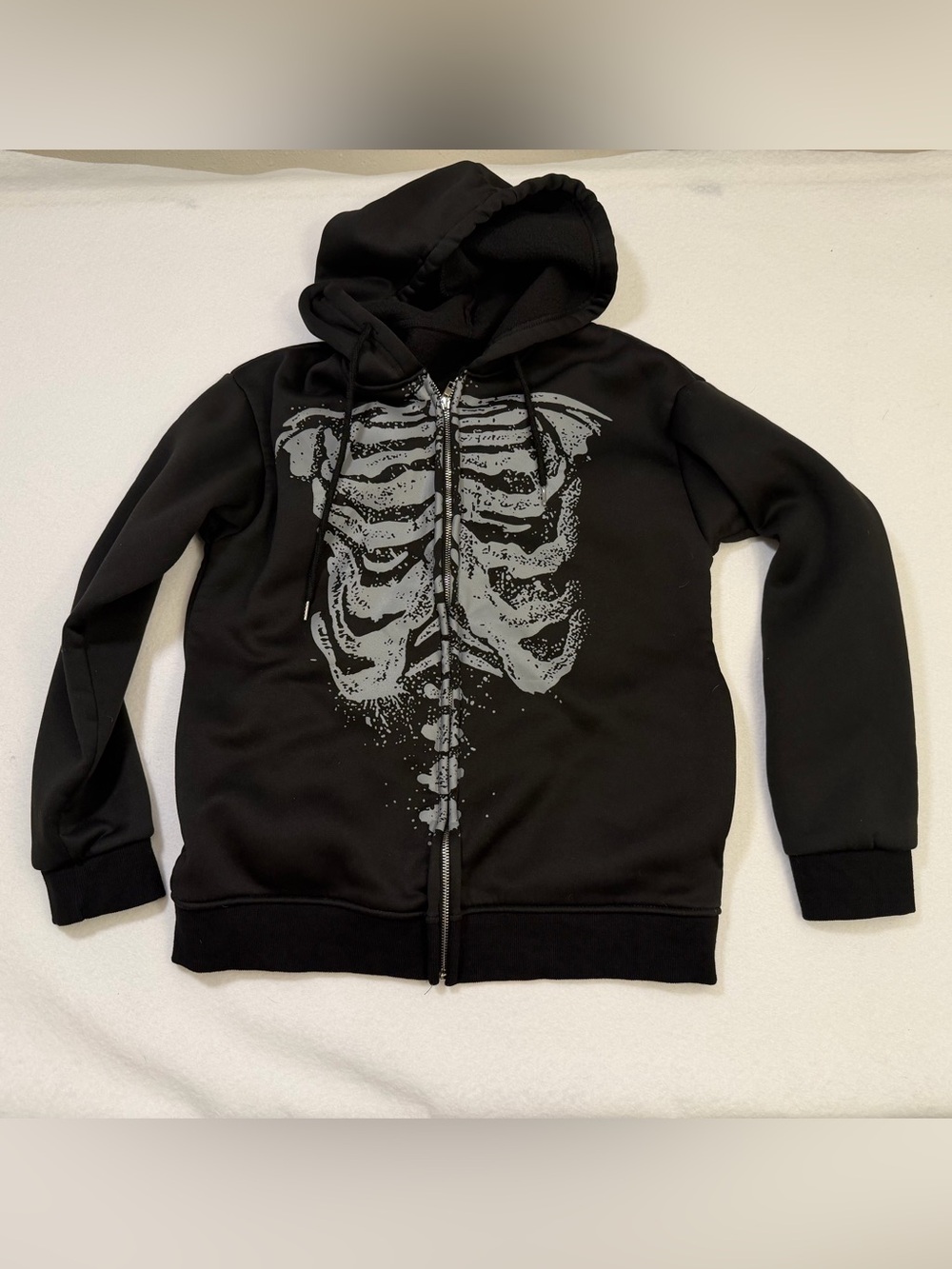 Black Graphic Ribcage Zip Hoodie - Unbranded
